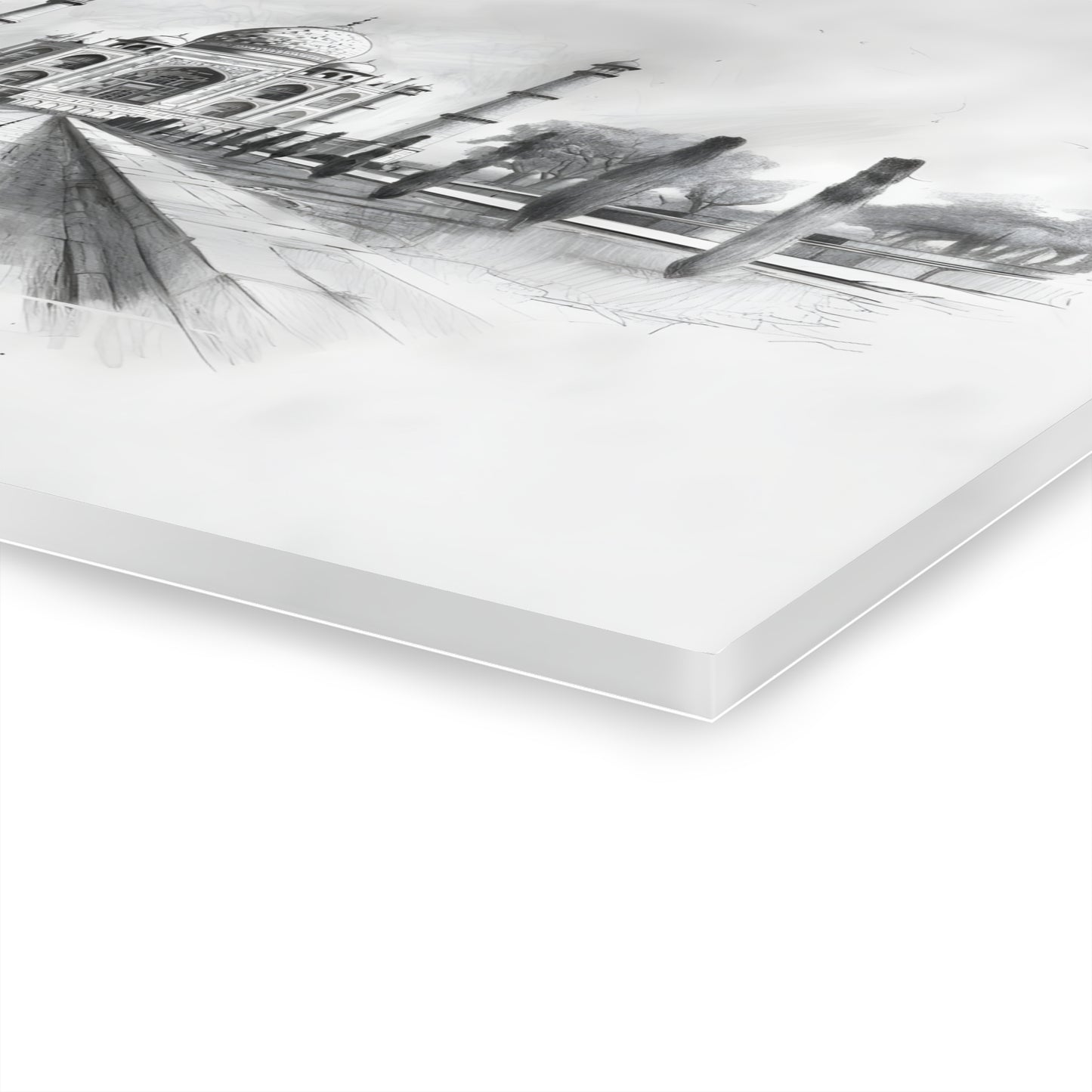 Taj Mahal Pencil Sketch Acrylic Print - Elegant Monochrome Home Decor