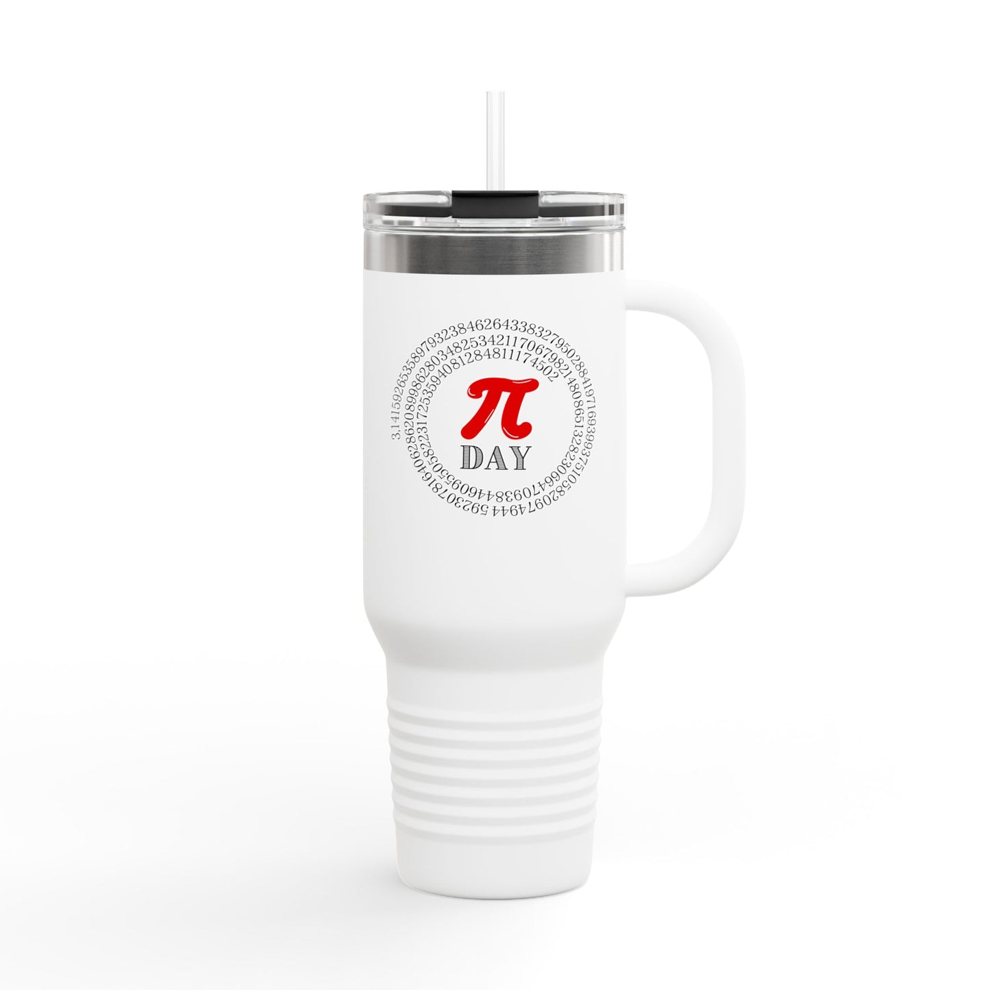 40oz Pi Day Insulated Travel Mug with Handle — Stainless Steel Math Tumbler, Spill-Proof Lid