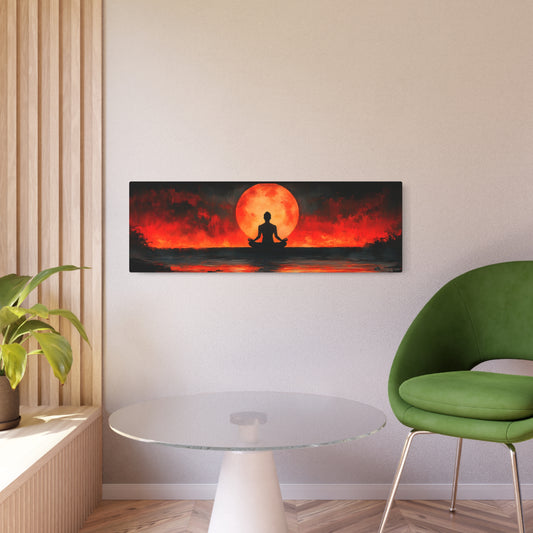 Zen Meditation Sunset Metal Wall Art, 36x12 Panoramic Moon Decor for Yoga Rooms