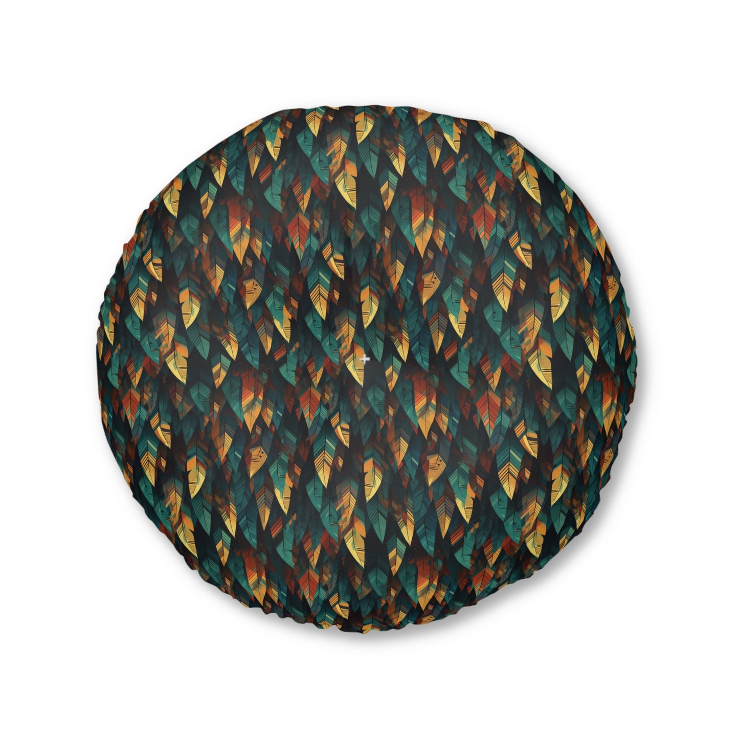 Round Tufted Boho Floor Pillow - Reversible Feather Mosaic Cushion, Cozy Seating Pouf, Two Sizes