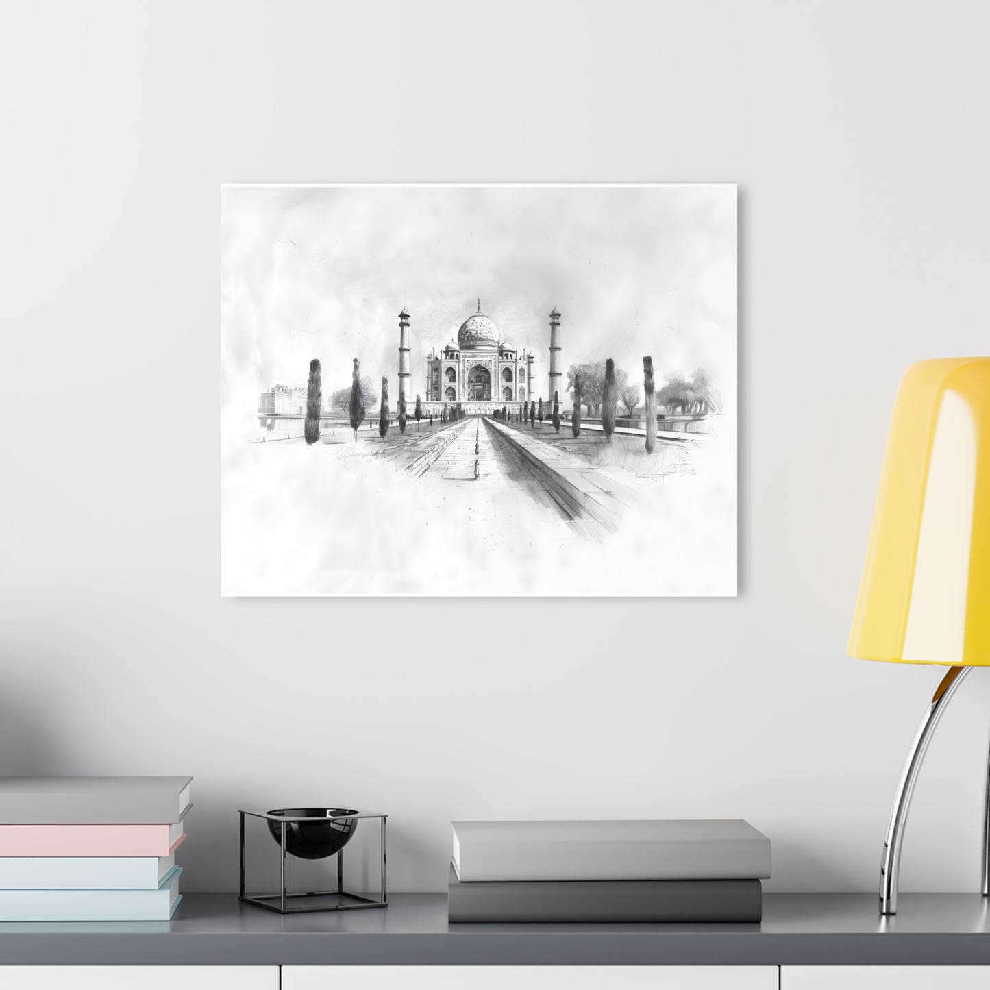 Taj Mahal Pencil Sketch Acrylic Print - Elegant Monochrome Home Decor