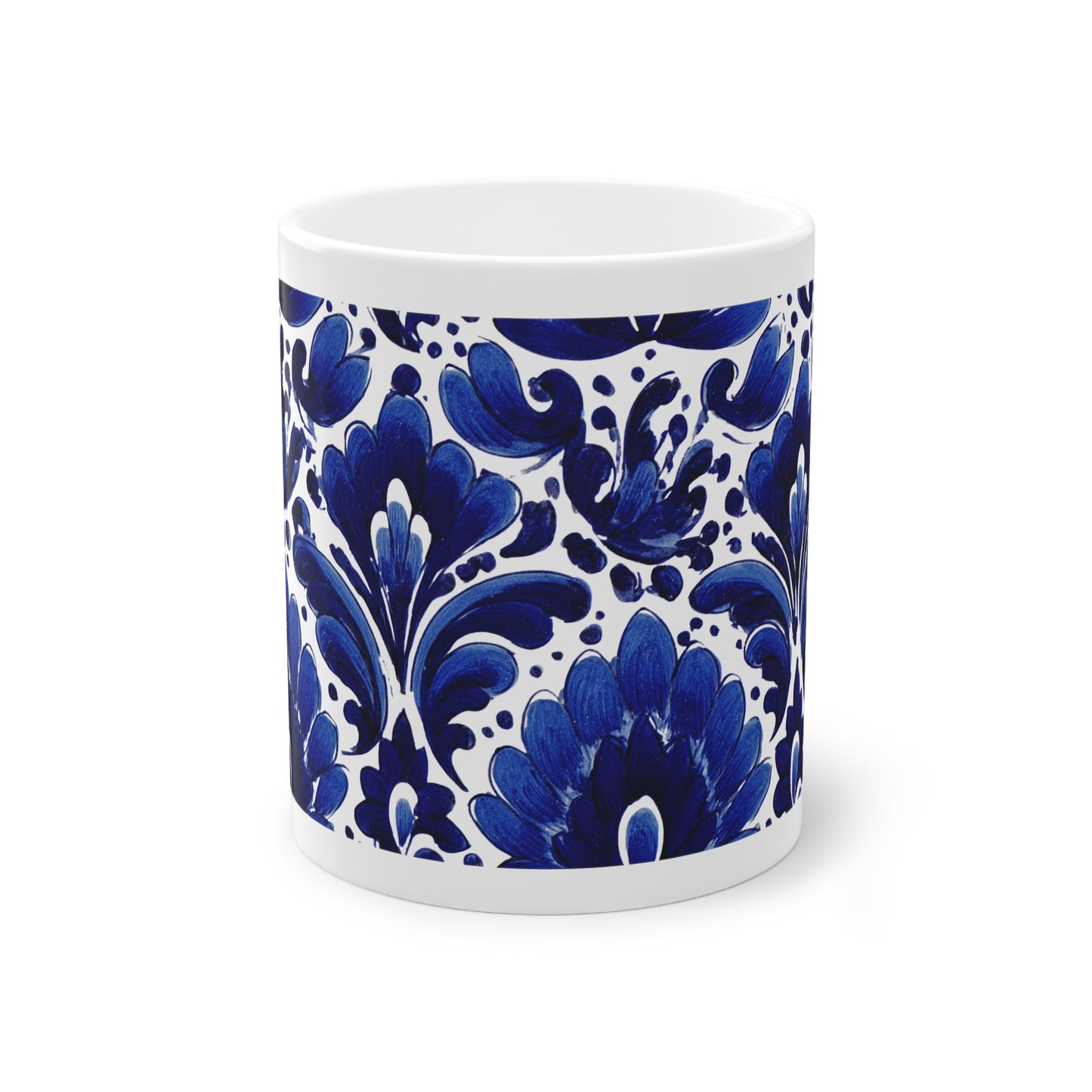 Elegant Floral Standard Mug, 11oz - Perfect for Home, Office, Gift, Coffee Lover, Blue Decor
